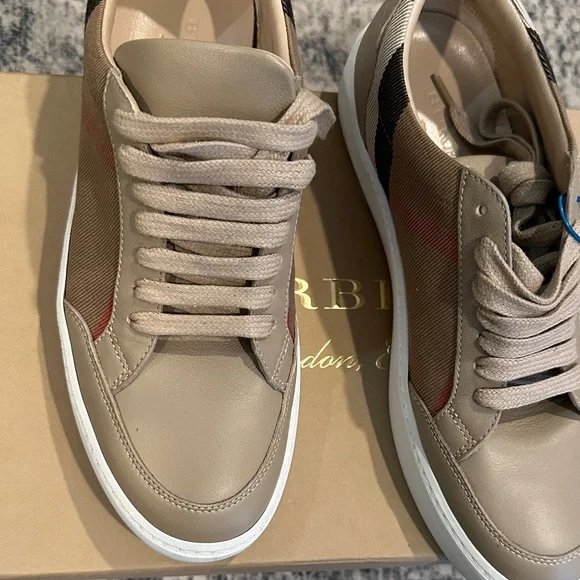 Burberry Tan and White Check Sneakers - Picture 9 of 11